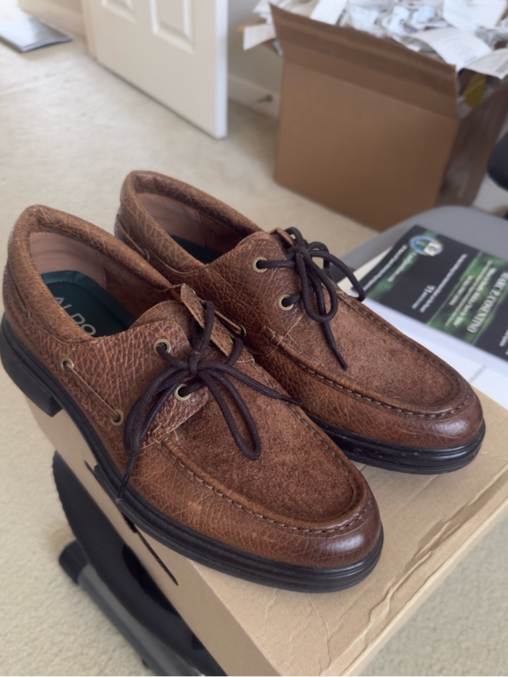 ALDO BROWN LEATHER SUEDE LOAFERS DRESS SHOES - MENS SIZE 9